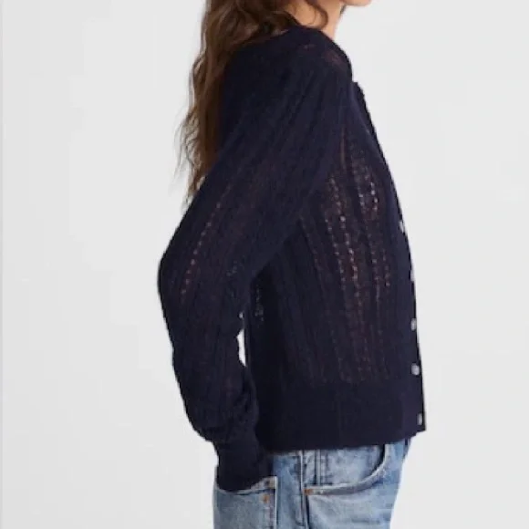 MADEWELL Alpaca Blend Pointelle-Stitch Cardigan in Black Size S NWT - Picture 2 of 9